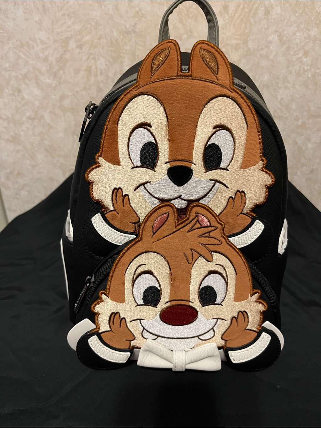 Black Women's Backpack With Brown Cartoon Chipmunk Appliqus